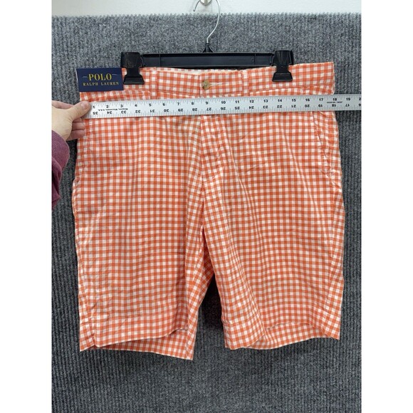 Ralph Lauren Polo Shorts Men’s 34 Orange Gingham Check Cotton Chino Golf NEW - Picture 6 of 9